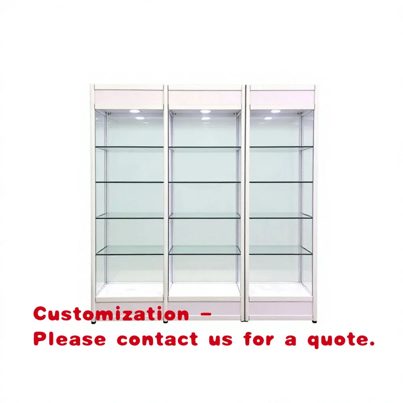 custom.Custom Heavy Duty White Aluminum Frame Glass Cabinet with Tempered Glass Retail Store Shop Fitting and Commercial