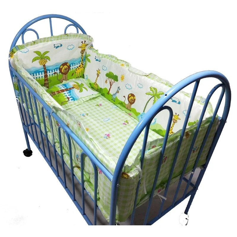 100cm Metal Baby Bed with Wheels Mosquito Net 5pcs Set Non-toxic Iron Crib for Newborn