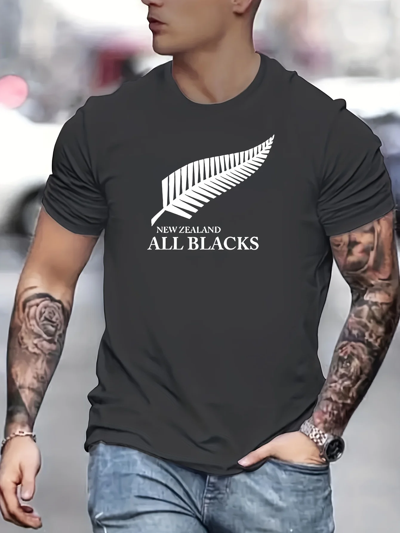Verão masculino 100 algodão moda casual solto grande nova zelândia carta pena impressa em torno do pescoço manga curta camiseta topo