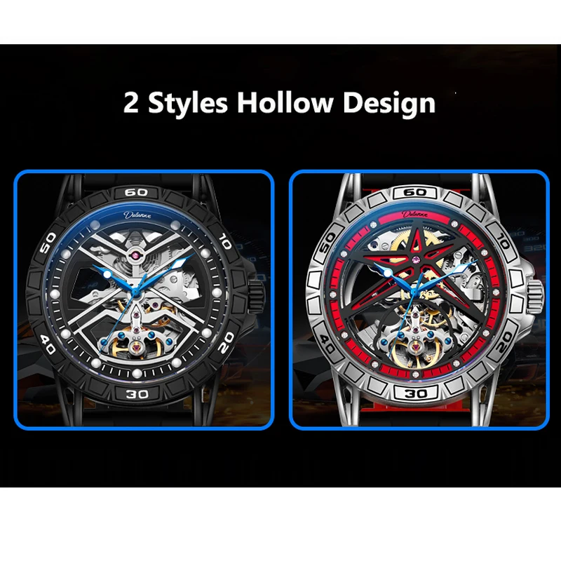 New Skeleton Tourbillon Watch For Men Luminous Waterproof Automatic Mechanical Watches Silicone Strap Steel Case Reloj Hombre