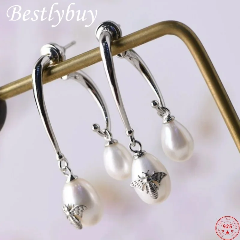 

S925 Sterling Silver Earrings for Women Christmas Gift New Fashion Freshwater Pearl Argentum Butterfly Jewelry