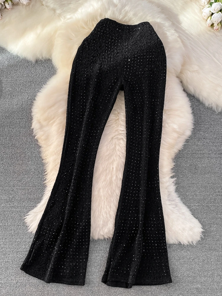 Pantaloni svasati a vita alta retrò Pantaloni casual da donna con stampa leopardata incorporata con diamanti Pantaloni lunghi trascinanti Coreano Sle Pendolari