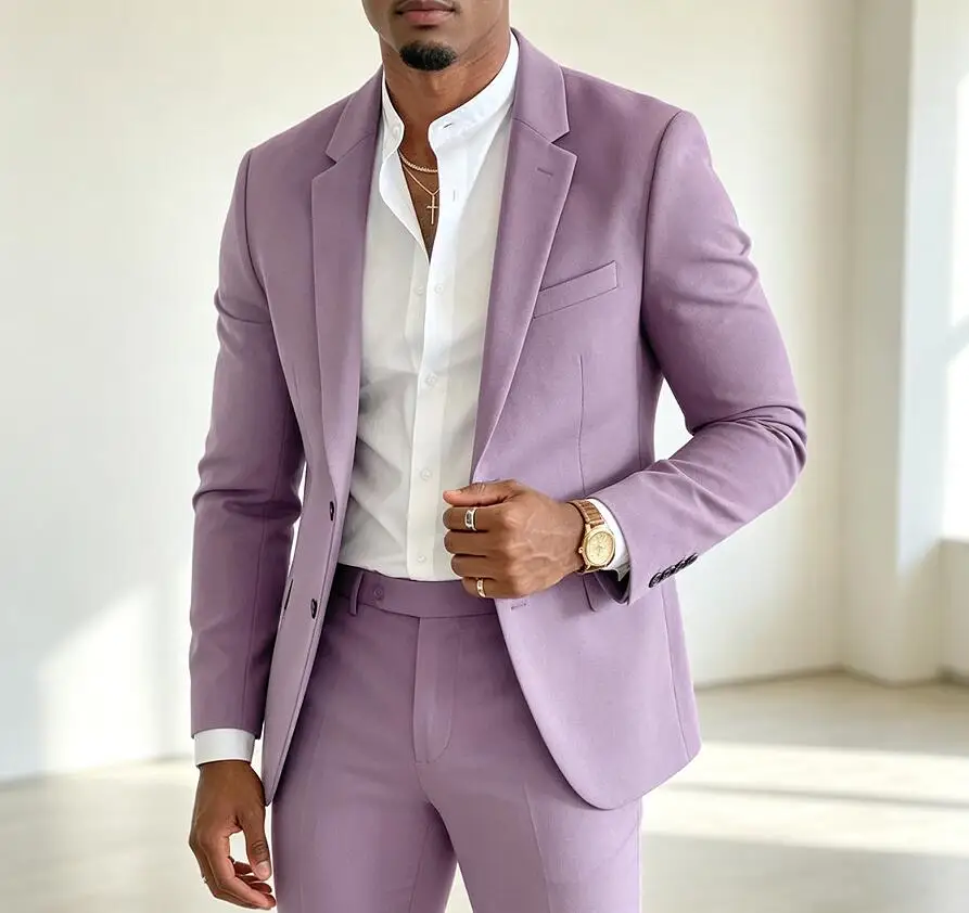 Classic Laverder Prom Men Suits 2 Piece Sets Custom Wedding Tuxedo Casual Man Fashion Clothes Set Jacket with Pants New Arrival