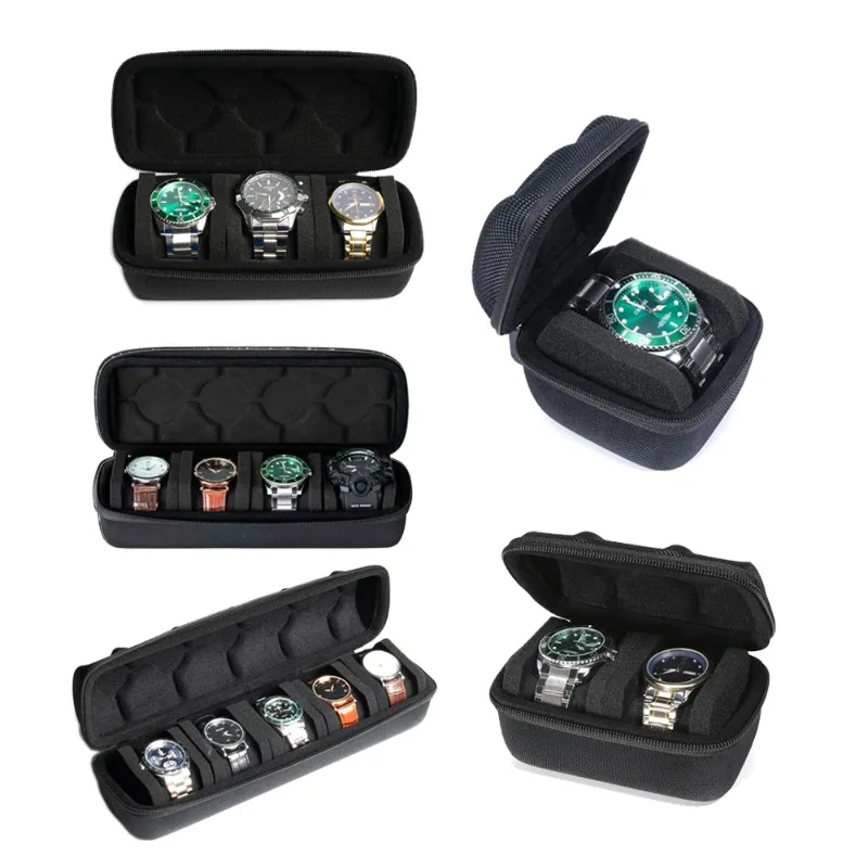 

5 packs travel portable watch box dustproof, pressure-resistant and drop-proof multi-watch box black watch storage box