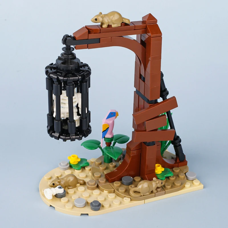 MOC-Kit de bloques de construcción de guillotina para niños, jaula colgante Medieval, Escena de mediana edad, banco de prueba, bloques de montaje,