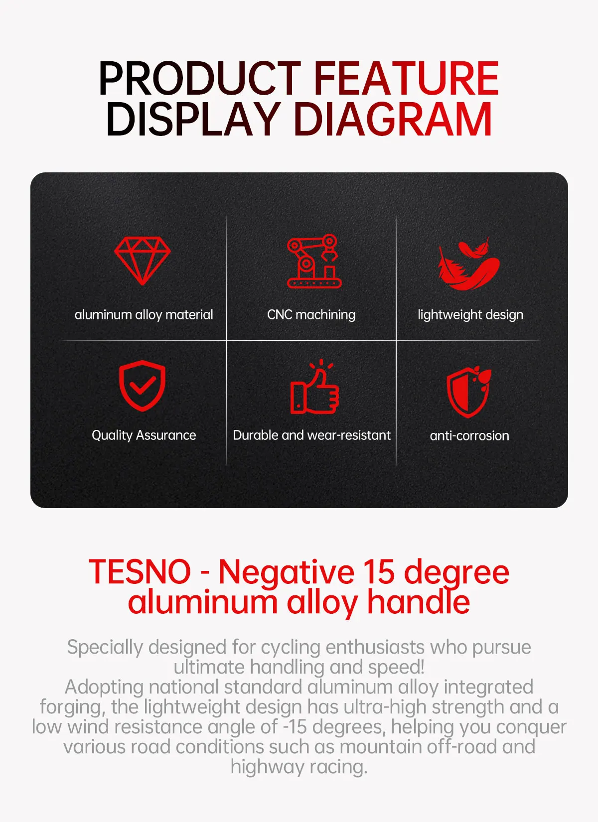 TESNO Verstellbarer Vorbau für Fahrräder mit interner Kabelführung 0-60° ° Rise 60/90mm MTB Road 28,6mm Gabel 31,8mm Lenkererhöhung – Detail 2