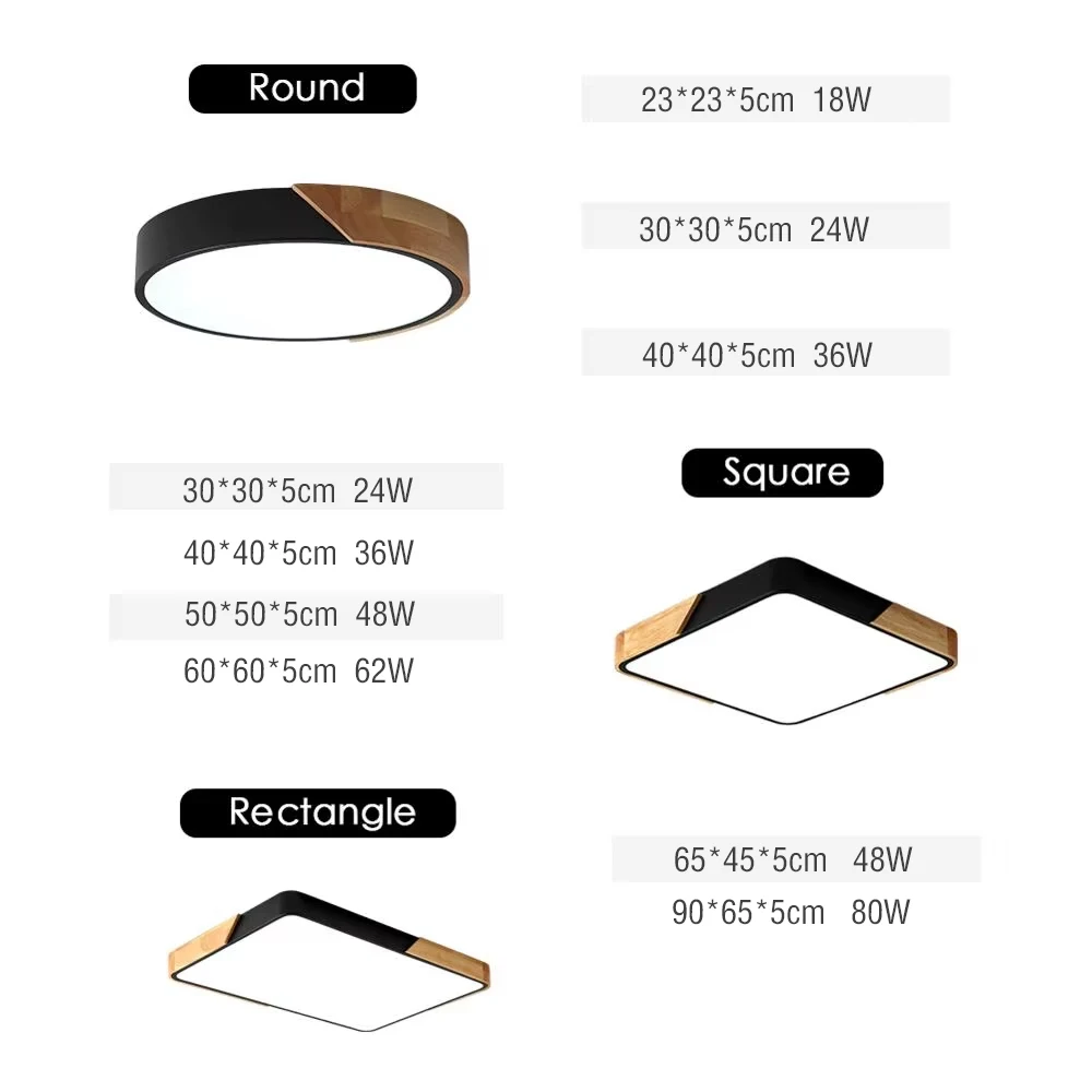 Wooden Round Square LED Ceiling Light Bedroom Light Neutral White Cool White Warm White 36W 24W 18W  LED Ceiling Light  110-240V