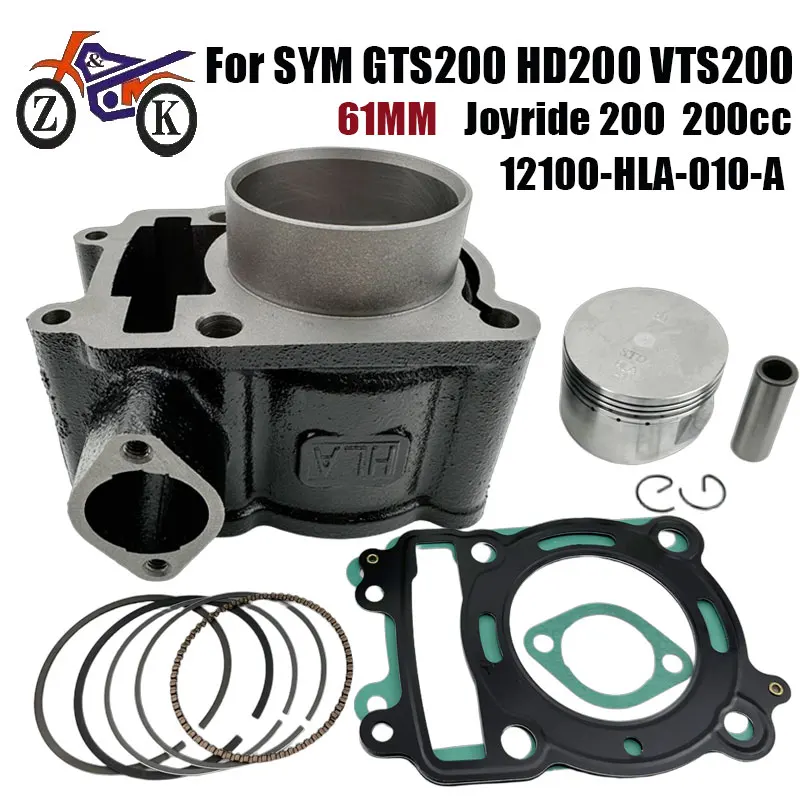 Kit de Pistón y Cilindro para Motocicleta HD200 de 61 mm para SYM GTS200 VTS200 Joyride 200, Repuesto de Piezas de Motor para Scooter 12100-HLA-010-A