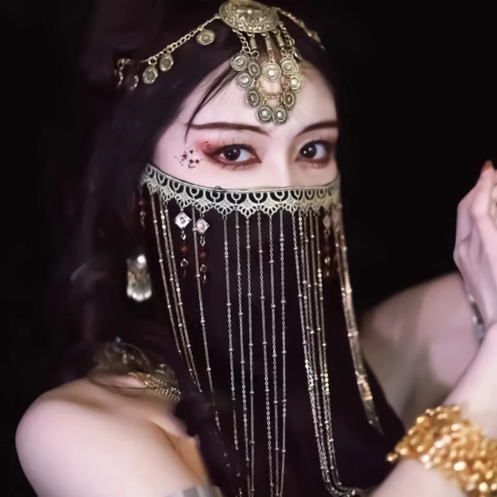 Vintage Chain Tassel Mask Ancient Style Tassel Face Covering Curtain for Banquet Wedding Masquerade