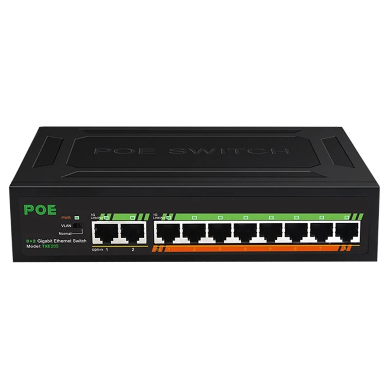 8 Port Gigabit PoE Built-in Power Supply 8-POE-Port+ 2-Uplinks Port Metal Housing Energy Efficient