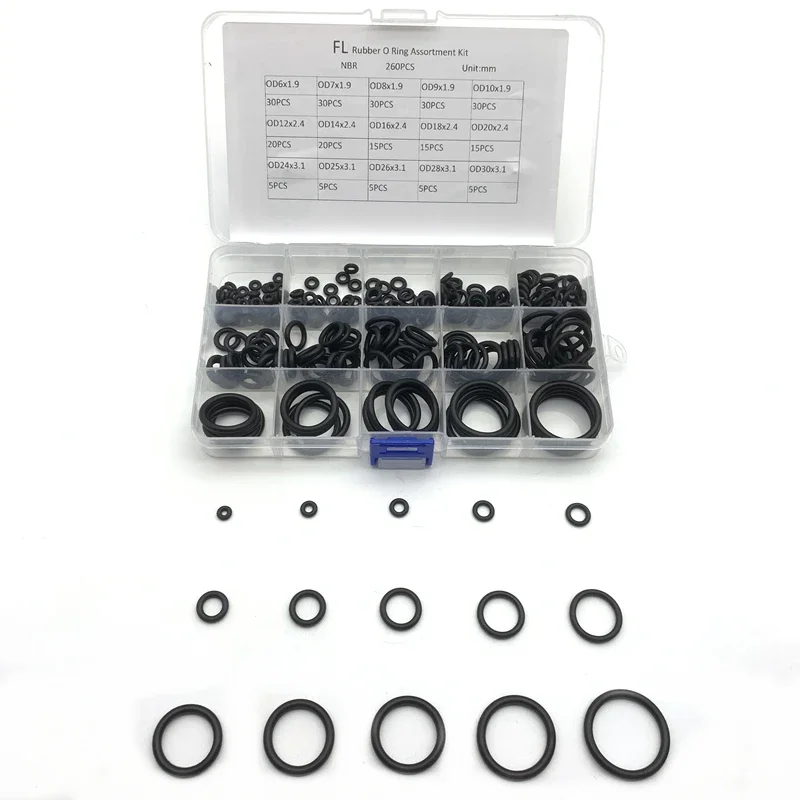 CS1.9/2.4/3.1mm Black NBR O Ring Set 260Pcs Oil Resistant Waterproof Rubber Seal Gasket for Motorcycle Fuel System