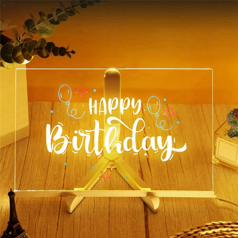 C9-2025 LED Color Note Board Acrylic Adjustable Bracket Message Board, 7 Colored Pens, 20X20cm.