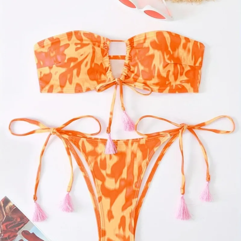 الأمريكية مثير عالية الخصر مجموعة البكيني المرأة البطن التحكم قطع القمم الأزهار ملابس السباحة بحر الشاطئ ثوب السباحة 2025 جديد #6