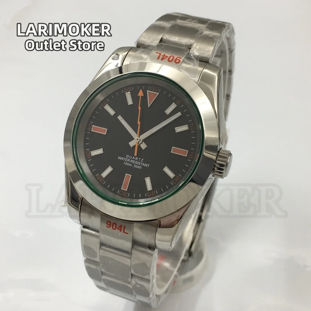 LARIMOKER Ronda515-12h ผู้ชายควอตซ์นาฬิกา 36 มม./39 มม.สีเขียว Sapphire Glass สีดําสีขาว dial Lightning มือสร้อยข้อมือเหล็ก