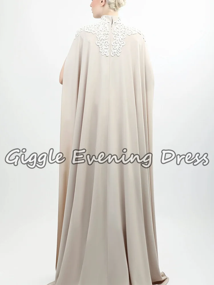 Giggle Arab Dubai Elegante formelle Abendkleider Cape-Ärmel High Neck Satin Meerjungfrau Frauen Hochzeit Party Kleid angepasst