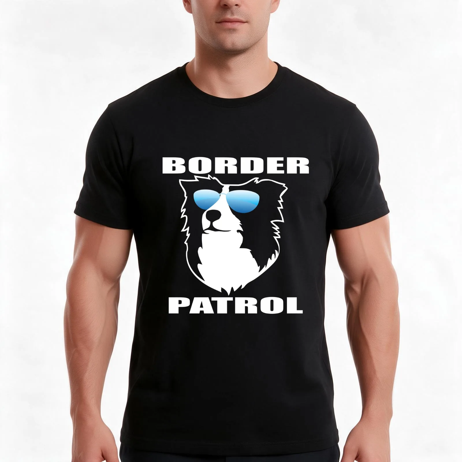 Border Patrol | Border Collie | NickerStickers? on Redbubble T-Shirt, Summer Casual Cotton Tee, Oversized Streetwear Tops