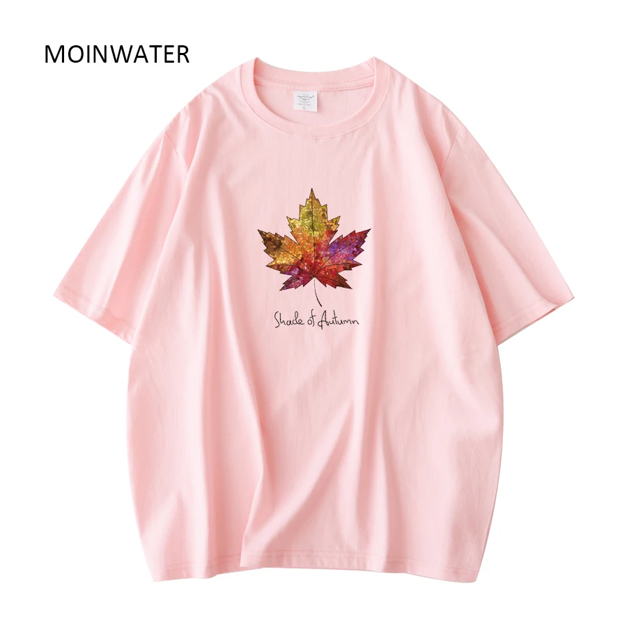 MOINWATER Women New White Summer T shirts Female Soft Cotton Classic Printed Tees Lady Beige Short Sleeve Tops Clothes MT22034