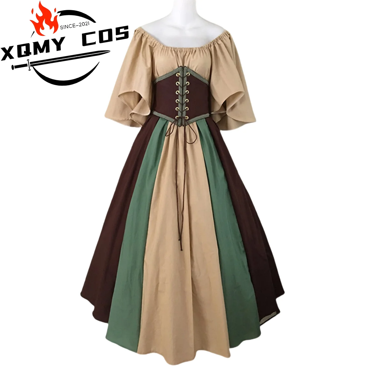 

XqPalace Medieval Cosplay Costume Vintage Victoria Middle Ages Corset Gothic Dress Retro Self-fitting Skirt Fly Sleeve Skirt Sui
