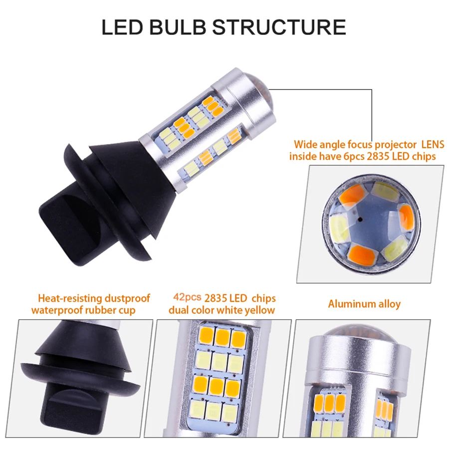 2pcs BA15S 1156 P21W BAU15S PY21W T20 W21W 7440 42LED Canbus DRL Running lights Turn Signal Light Dual Mode For Car Lighting