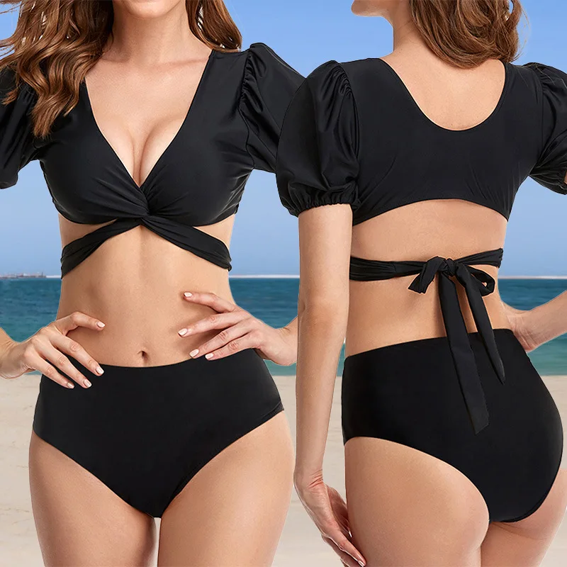 

Bathing Suit Women European And American Bikini Nylon Black Split Swimsuit High Elastic Swimsuit Spot