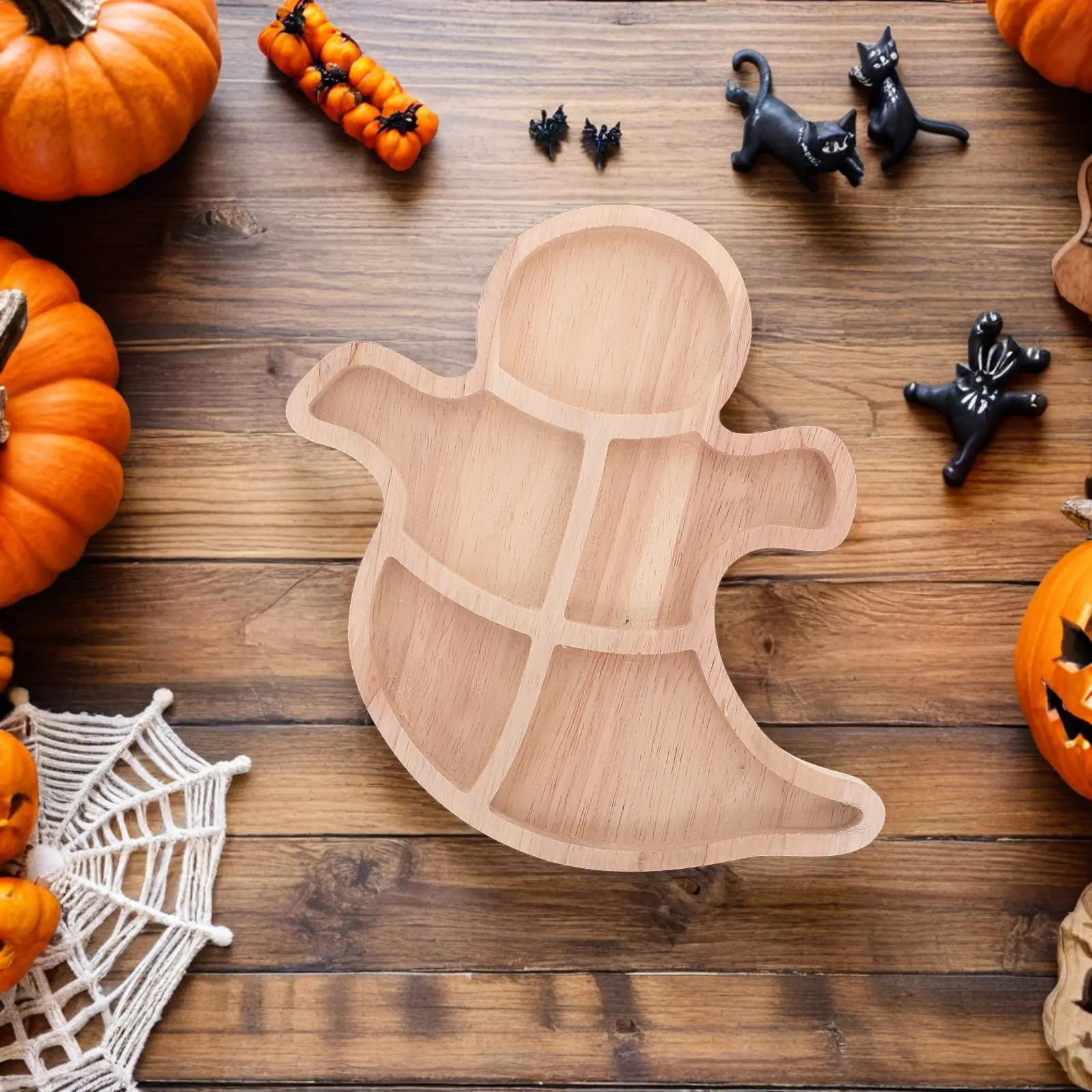 Halloween Charcuterie Board Ghost Shaped Wooden Serving Tray Sectioned for Cheese Fruit Nuts Dried Snacks Spooky Party Platter