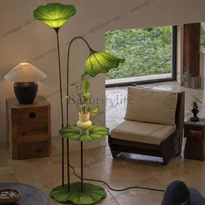 Green lotus leaf floor ornament art tea room lobby homestay plant decoration luminous body