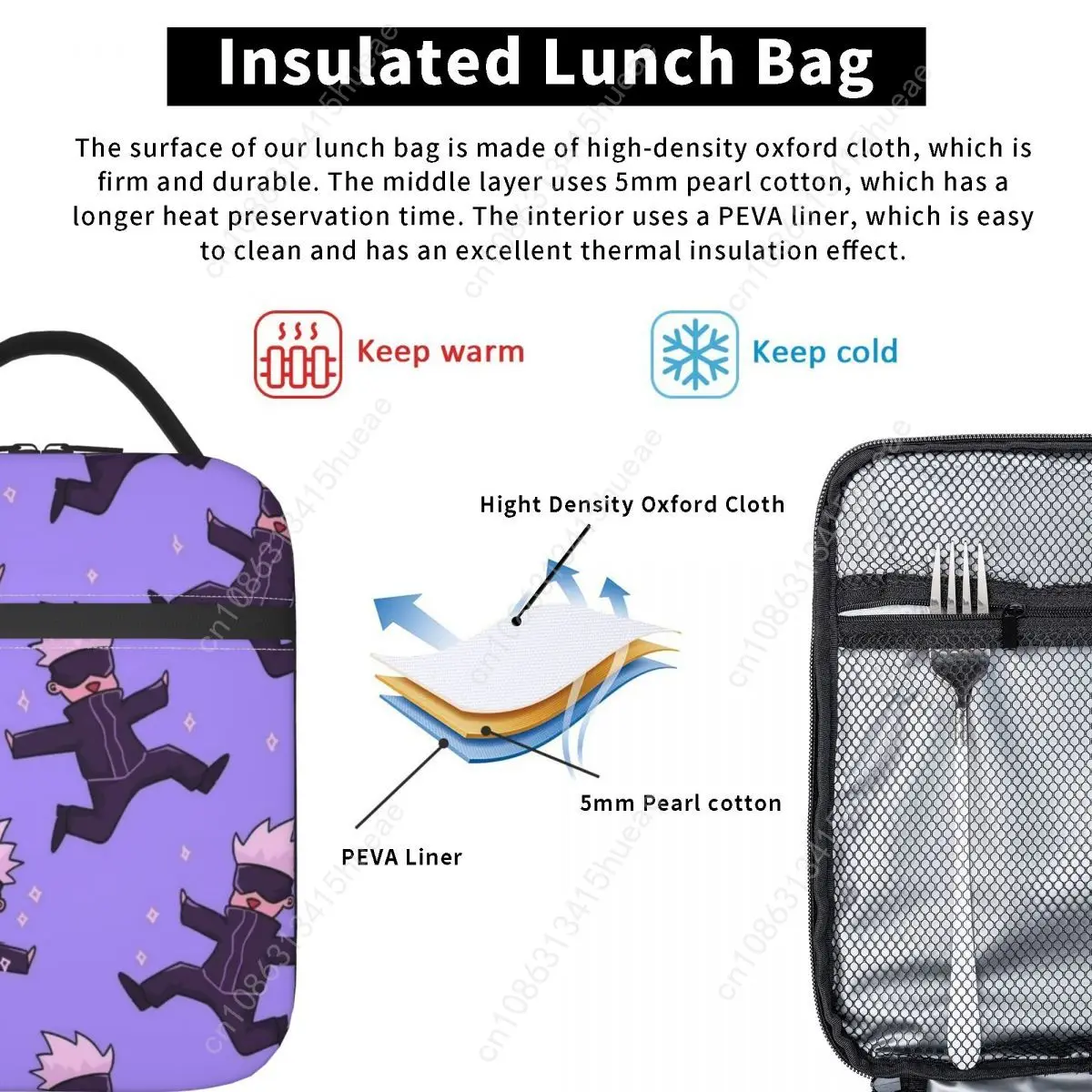 Gojo Anime Portable Lunch Box Women Jujutsu a tenuta stagna Kaisen Cooler Thermal Food Insulated Lunch Bag School Children Student