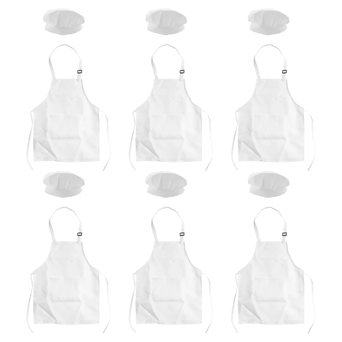 New 12-Piece Apron and Chef Hat Set, Adjustable Children's Apron with Pockets (White, Suitable for 2-6 Year Old S)