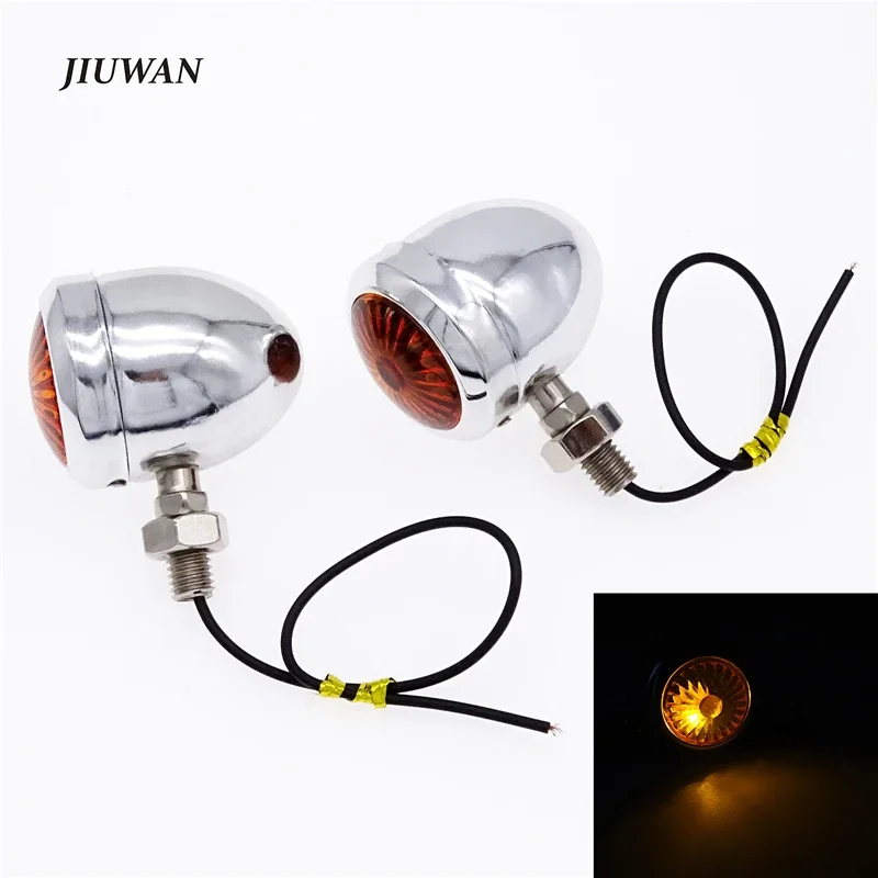 

1 Pair Universal 12V Retro Metal Chrome Motorcycle Turn Signals Indicator Halogen Light Bulb Lamp Vintage Amber for Harley
