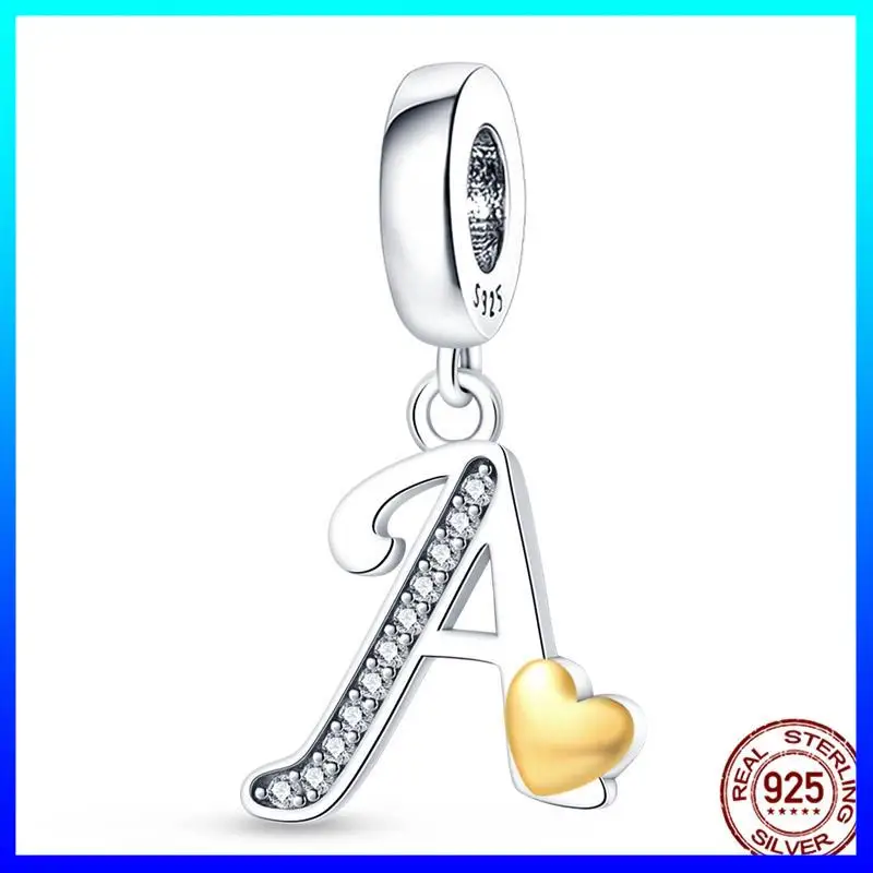 Original Design Pendant Zircon Heart Shape 26 English Letters A-Z Charm Beads Fit Pandora 925 Original Bracelet Necklace Jewelry