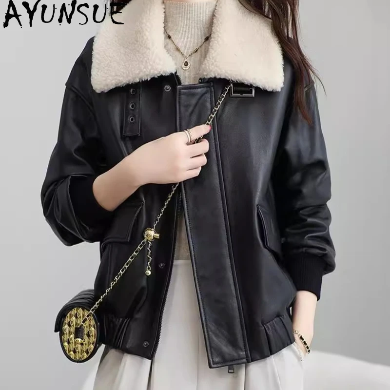 AYUNSUE Giacca in vera pelle naturale Donna Giacche da moto Primavera Autunno Vestiti Cappotto in cotone Cappotti da donna 2025 Jaqueta De Couro