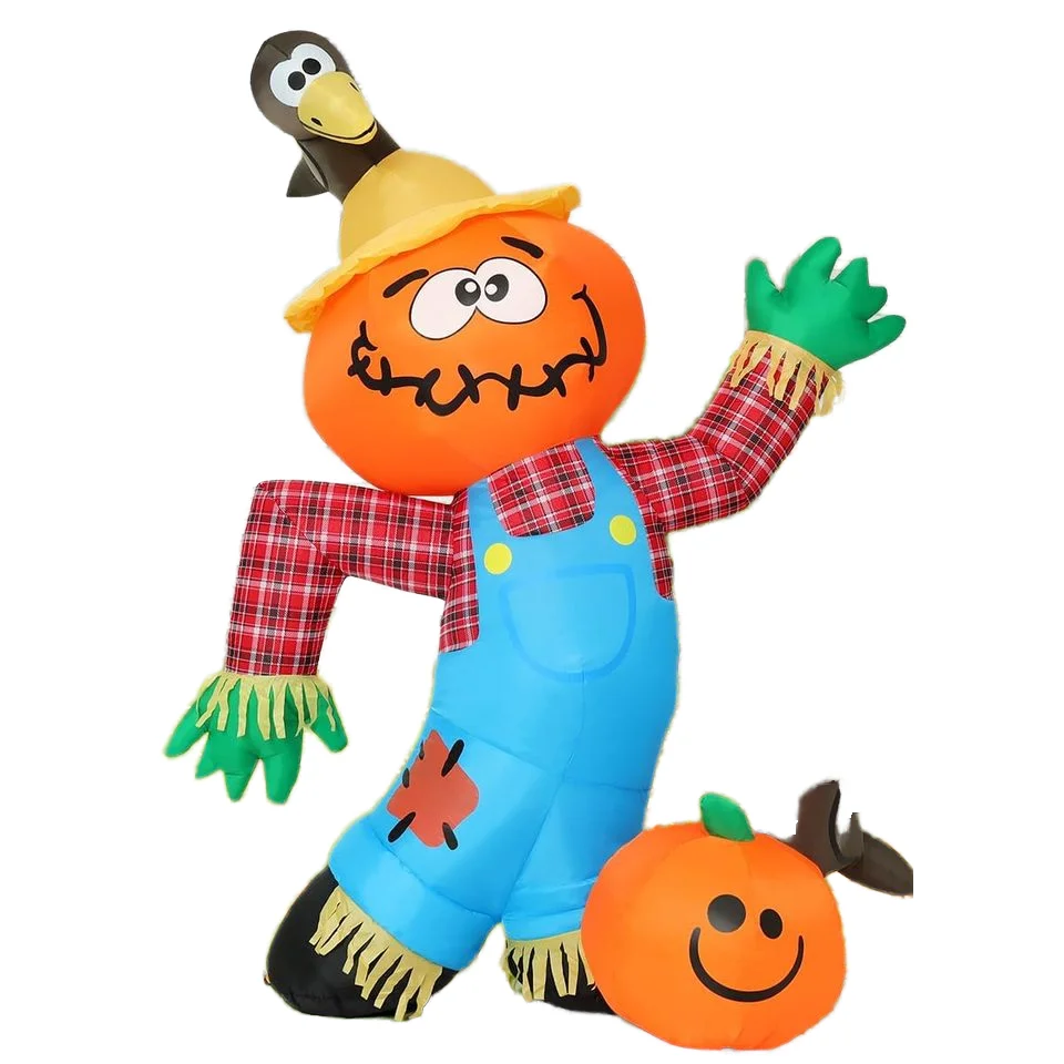 6 FT Thanksgiving Inflatable Decorations LED Lights Built-in Scarecrow Harvest Pumpkin Crow for Outdoor Party Decorations