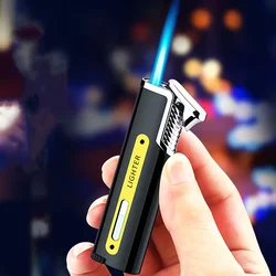 2024 Mini Portable Recyclable Inflatable Metal Windproof Strip Lighter High-power Butane Gas Cigar Lighter High-end Gift for Men