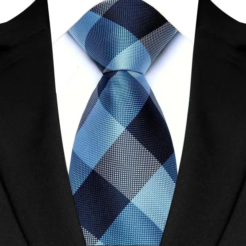 New 8CM Mens Necktie Plaid & Checks Stripes Ties For Man Groom Groomsman Jacquard Woven Ascot Neck Tie Formal Business Party