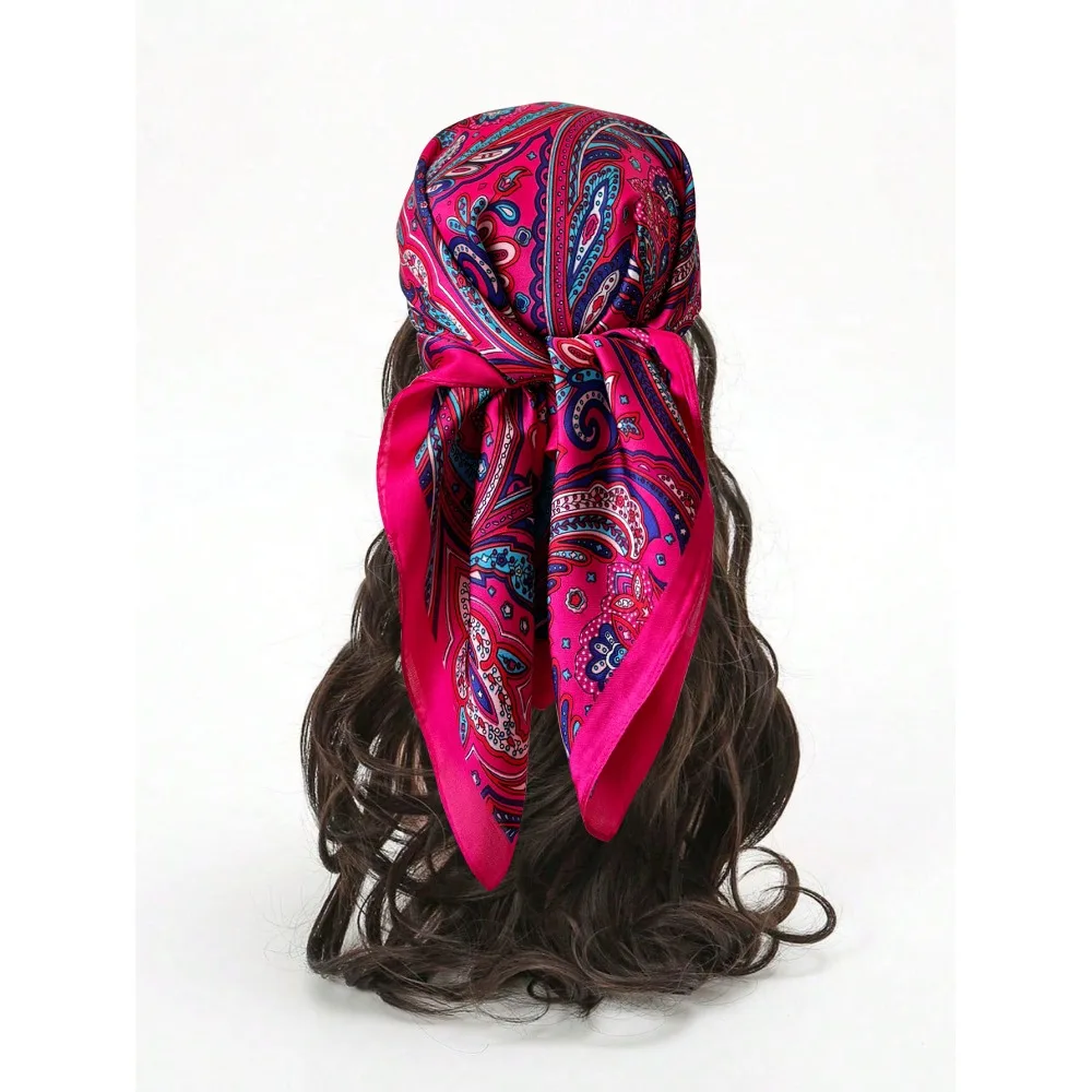 High Quality Luxury Print Imitation Silk Square Scarf Thin Vintage Neck Tie Shawl Wraps Hair Scarf Headband Women