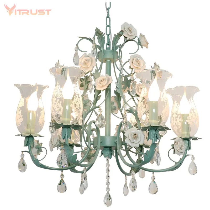 

French Style Crystal Chandeliers Candle Light Pendant Lamp Pastoral Creative Crystal Lighting Fixture for Living Room Bedroom 11