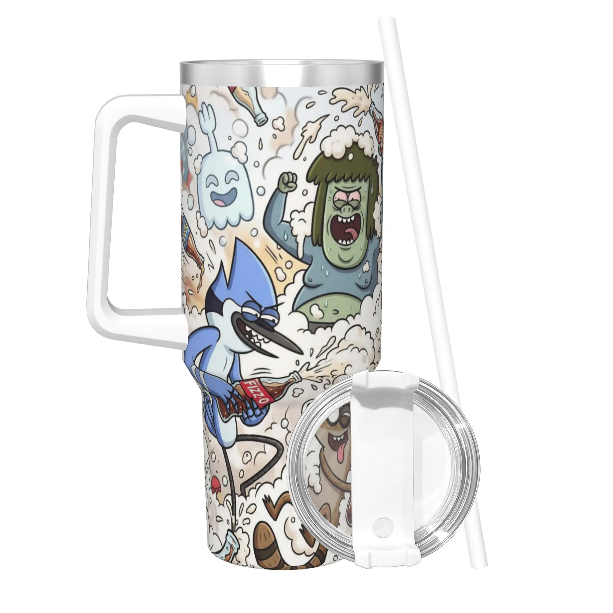 Regulars Show Cartoon Character Tumbler 40oz Stainless Steel Double Wall Vacuum Insulated  Travel Mug With Straw