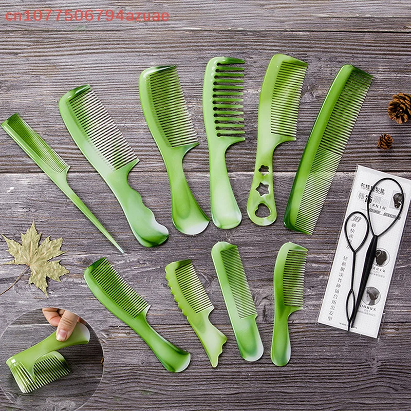 10 Pcs Green Hair Combs Set For Women And Men Hair Styling Tool, Coarse, Fine Dressing CombUniversal Box