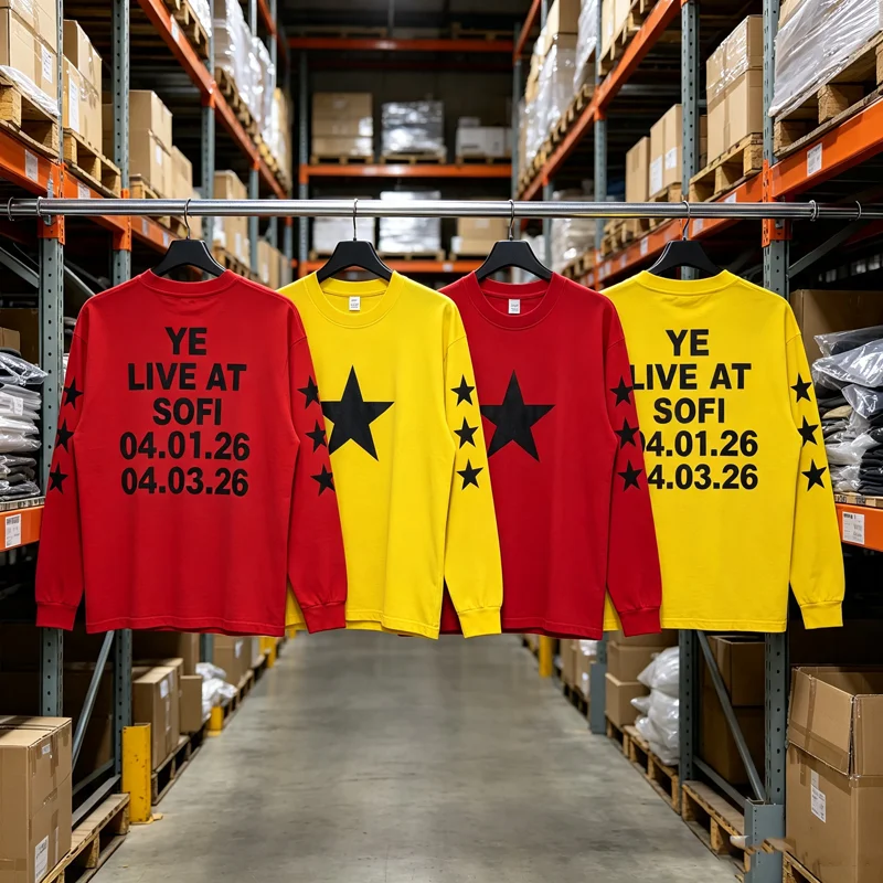 Kanye West Bully LS-03 YE LIVE Tee Chest Five-pointed Star Print T Shirt Men Women American Los Angeles Long Sleeve T-shirts