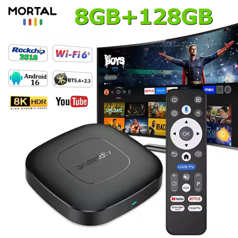 Mortal T1 Android 16 TV Box Google Voice Dual Wifi 6 4K HDR 8G 128GB RK3518 8K Decode Youtube USB3.0 Home Theater Set-top Box