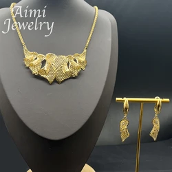 Dubai 24K Gold Plated Necklace Earrings African Nigerian Jewelry Set for Women Luxury Party Bridal Wedding Daily Wear Gifts