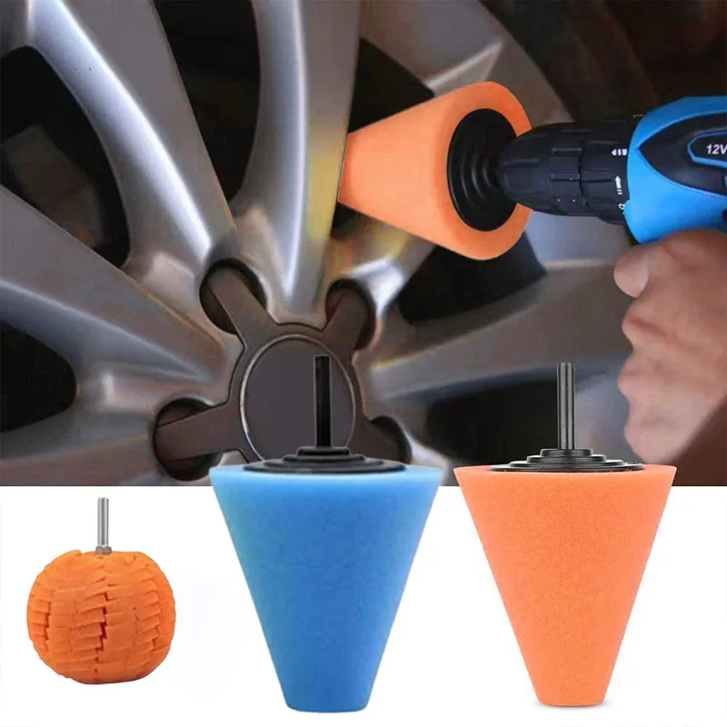 

Губка для полировки ступицы автомобиля, набор сверл, металлический конус, полировальный шарик для чистки обода, автомобильные детали и аксессуары для ухода за автомобилем