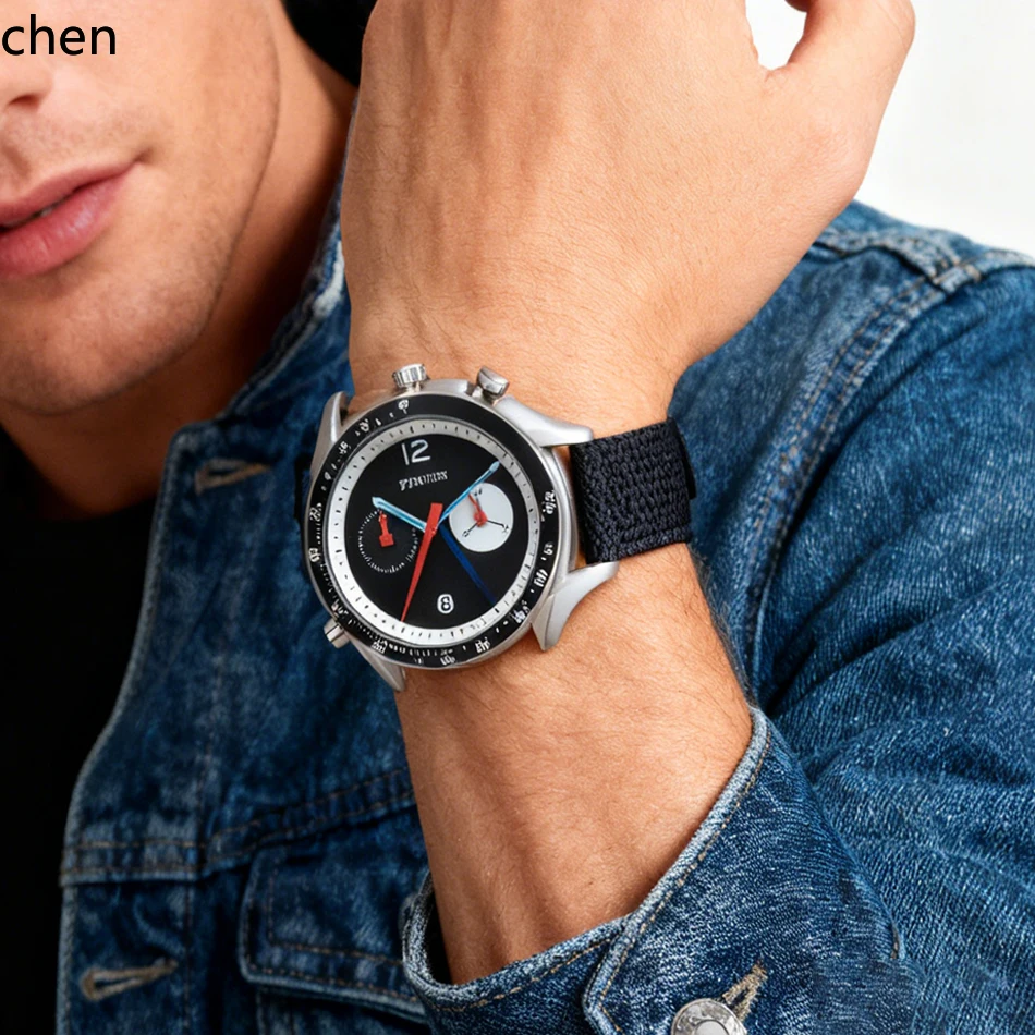 YFY  round men's sports watch stopwatch lightweight retro leather strap premium quartz watch waterproof men's watch