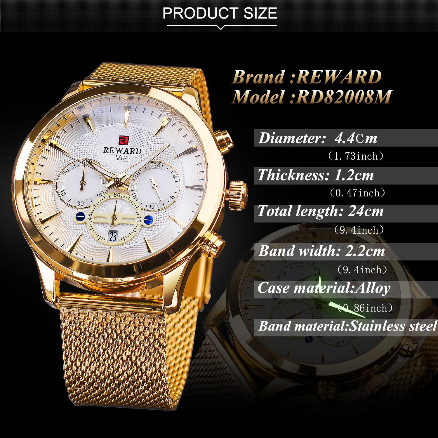 مكافأة 82008 ساعات الأعمال حركة الكوارتز أزياء الرجال الذهب الفولاذ المقاوم للصدأ ووتش الفاخرة التقويم ساعات كوارتز للرجل