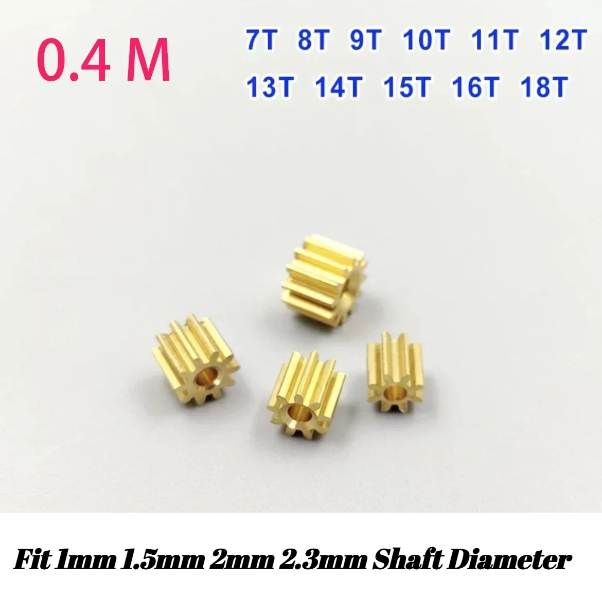 5pcs/lot 0.4 Modulus Metal Brass Copper Gear 7T-18T Teeth Fit 1mm 1.5mm 2mm 2.3mm Shaft Motor Toy Car Transmission
