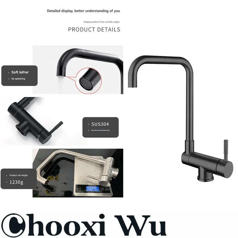 360 Degree Rotating Inward-Opening Kitchen Sink Faucet Stainless Steel Lead-Free Water Mixer Tap with Folding Design forBathroom