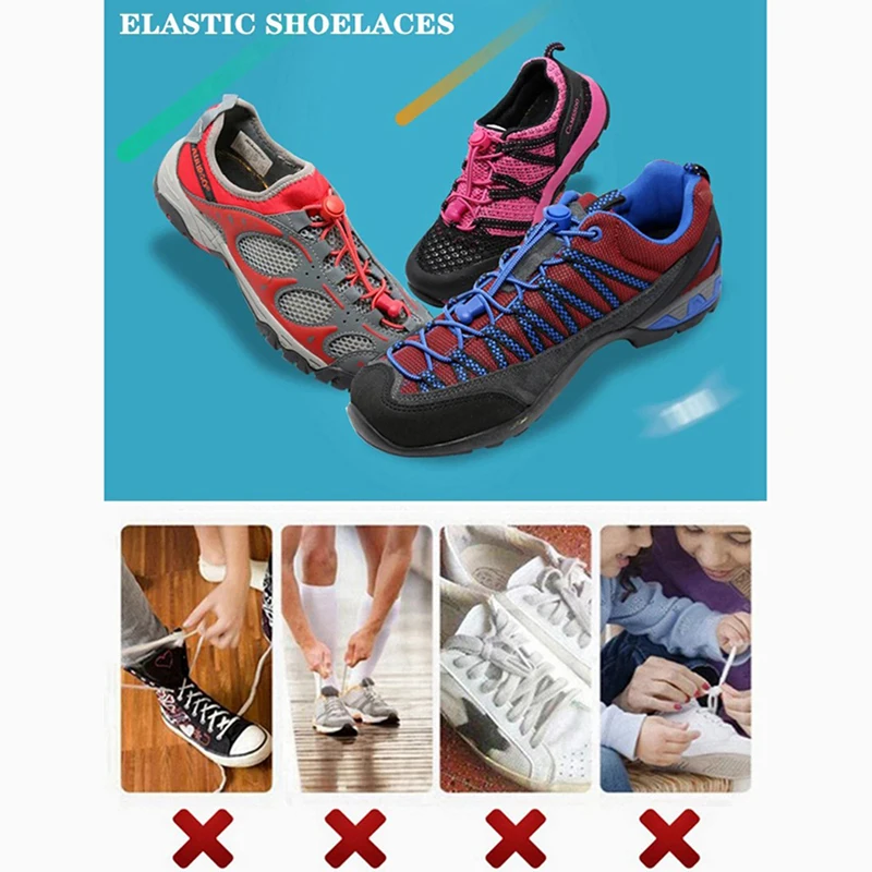 1Pair Shoelaces For Sneaker Elastic No Tie Shoe Laces Stretching Lock Lazy Laces Quick Rubber Shoelace Round Shoestrings