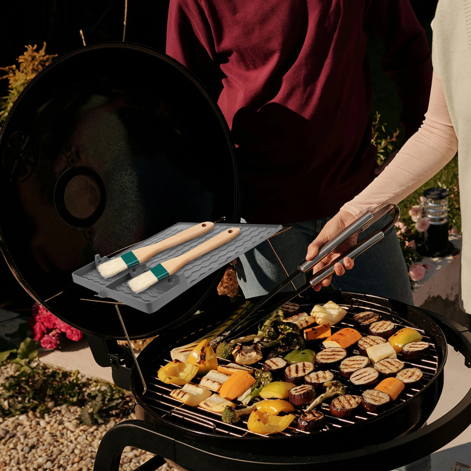 

s BBQ Grill Side Shelf Mat Silicone Kitchen Counter Mat Non stick Heat resistant Oil draining Pad for Grilling Tools Rest