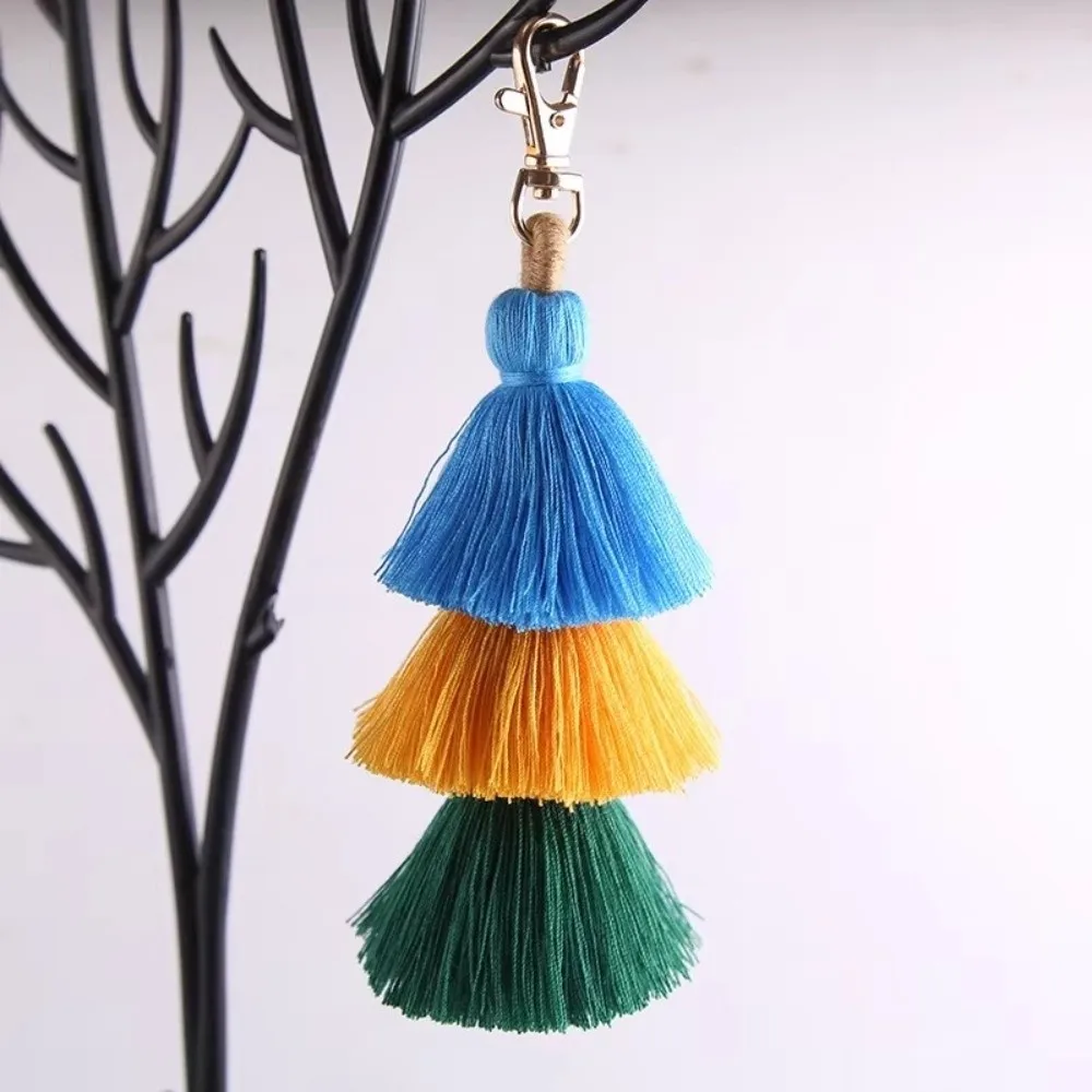 New Bohemian Tassel Keychain Multicolor Triple Layer Bag Charm Luxurious Handmade Purse Charm Bag Accessories