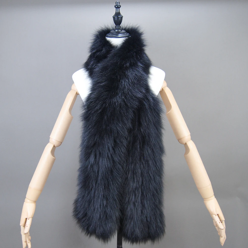 Women’s Scarf Soft Knitted Lady Long Style Real Fox Fur Shawl Wrap Natural Fox Fur Ring Scarves Winter Warm Real Fox Fur Scarf